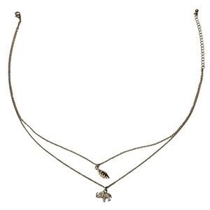 Elephant & Leaf Gold Toned Layered Necklace  🐘 🍃